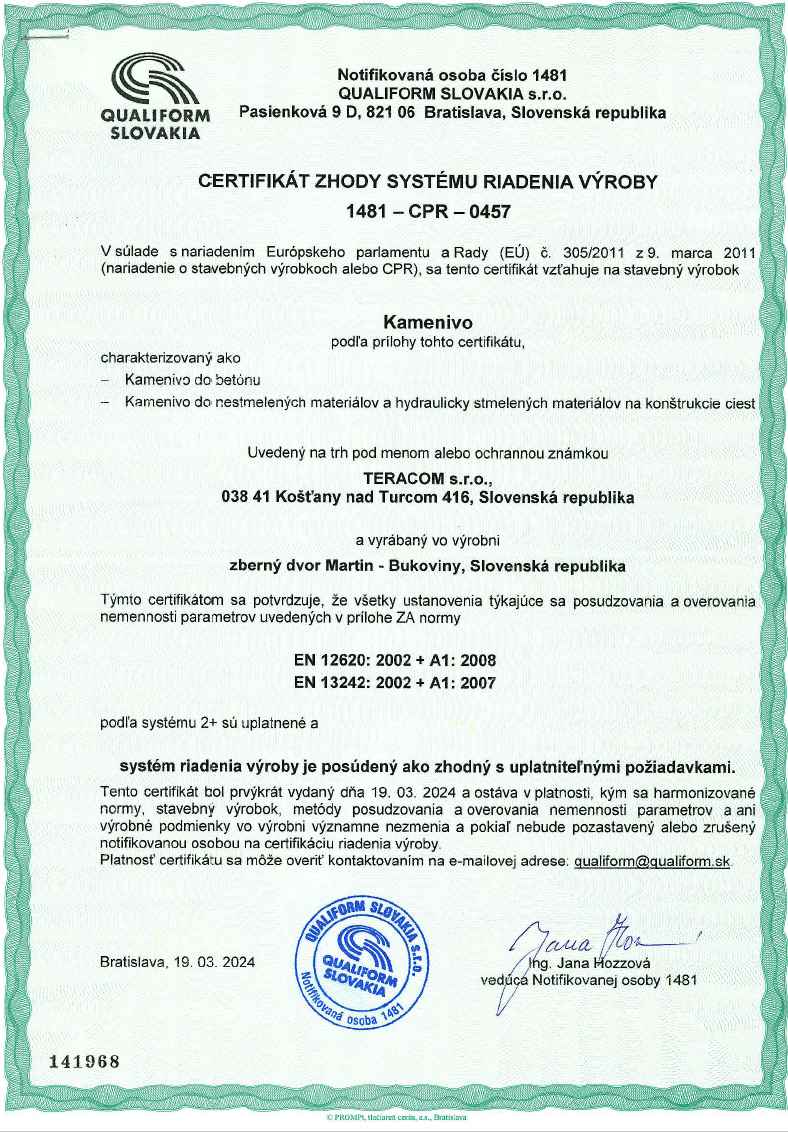 certifikát 1481 cpr 0457 + príloha č.2 fr. 0 1,0 4,0 8(zem 1tr.),0 22,0 32,0 63